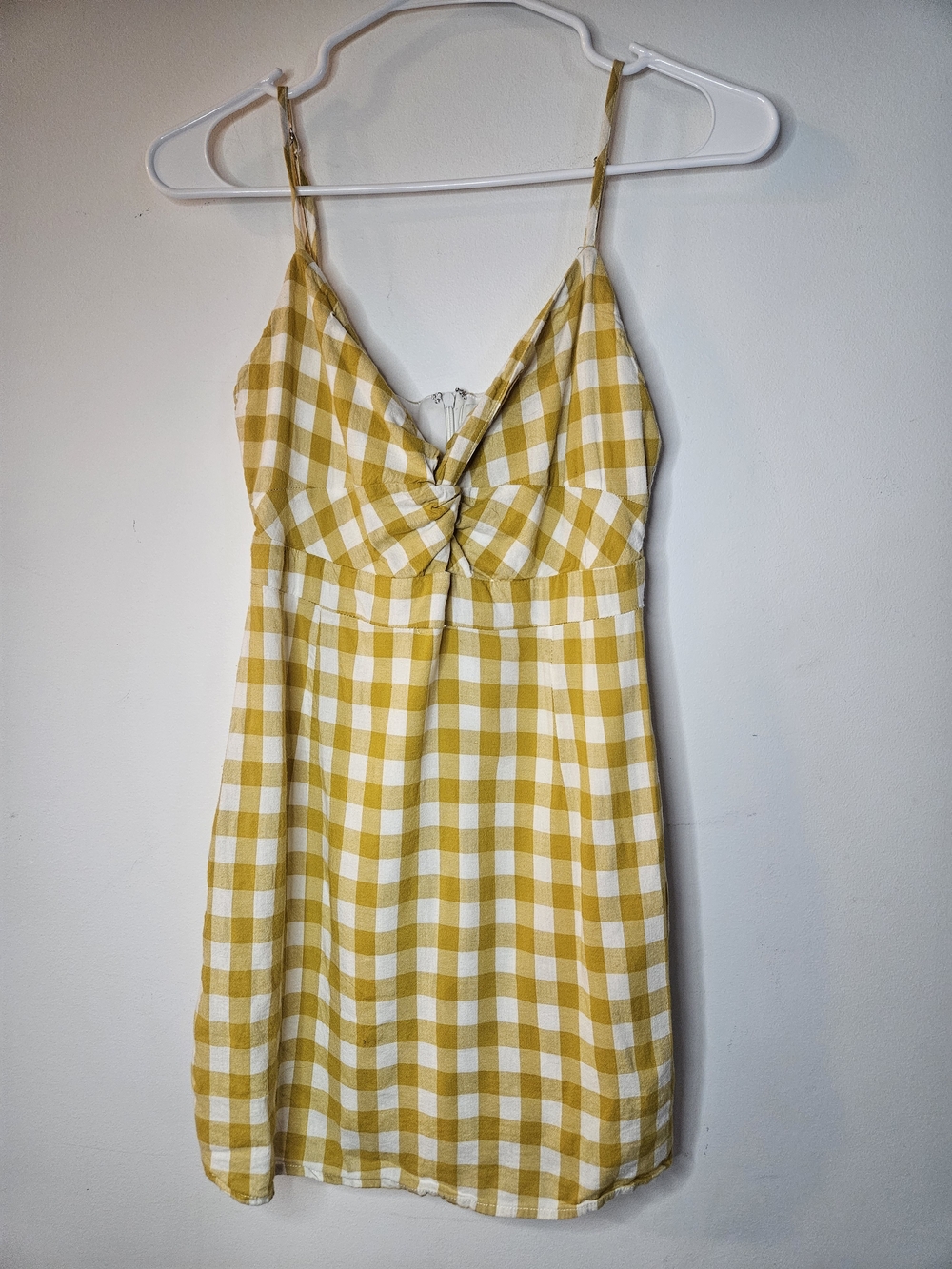 Forever 21 Yellow White Gingham Checkered Twist Front Sundress Size M